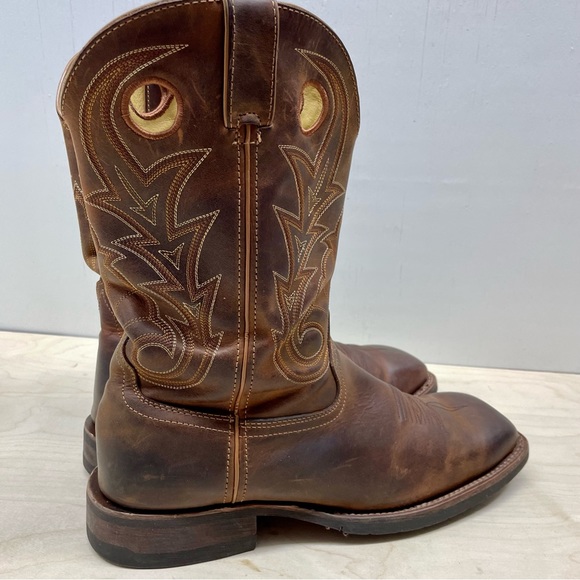 (SOLD) Rocky Boots 12” Western Brown Slip On Square Toe 13W - Picture 4 of 12